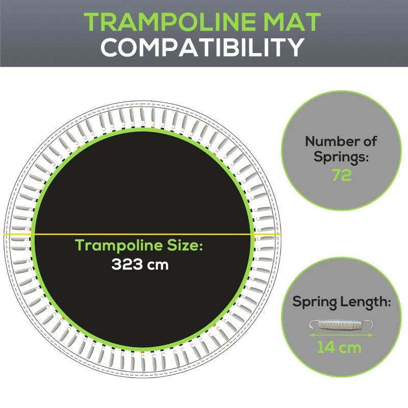 SPORTNOW Replacement Trampoline Mat with Spring Pull Tool, 72 V-Hooks, for 12ft Trampoline using 14cm Springs, Green