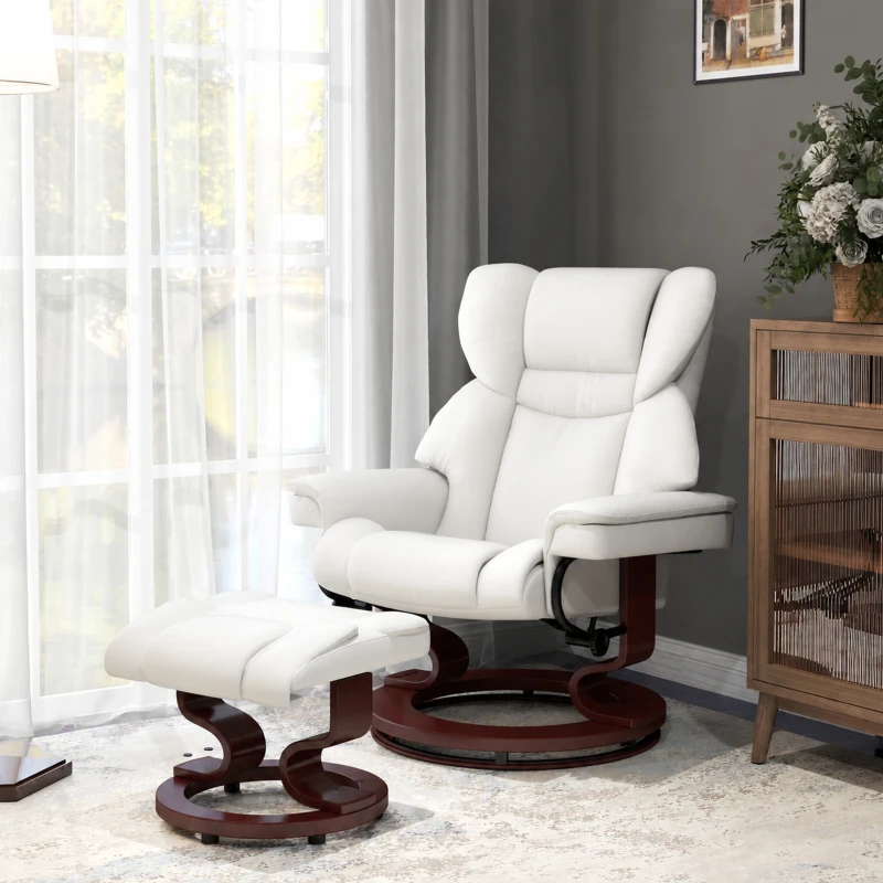 HOMCOM Relaxfauteuil met massagefunctie en voetenbank, ligstoel, kunstleer, 79 x 82 x 101 cm, Crèmewit(m-2)
