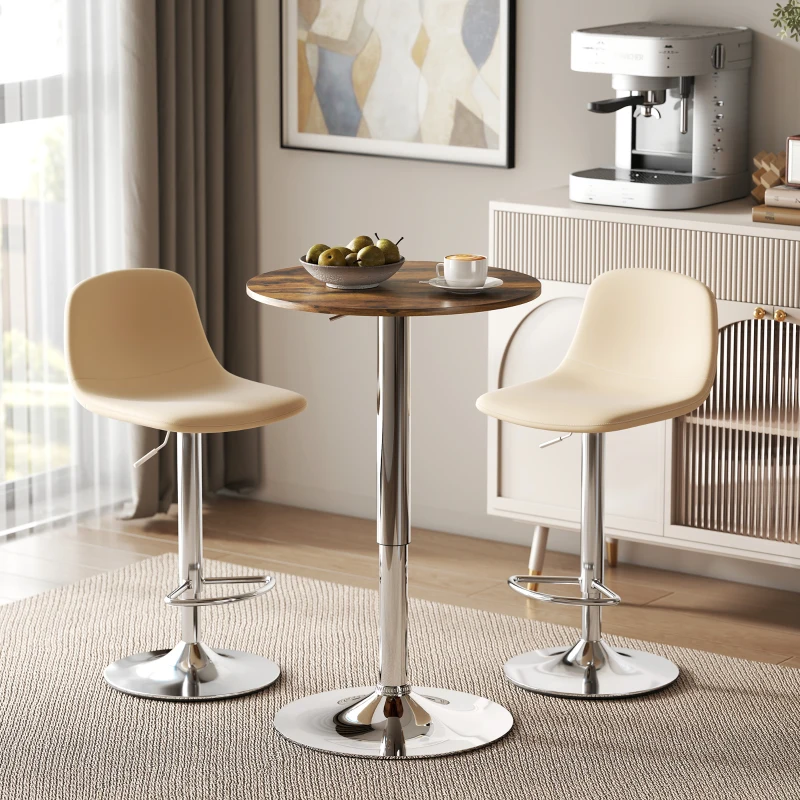 HOMCOM Mesa de Bar com Altura Regulável e Tampo Giratório 360°, Base Redonda, para Cozinha e Sala de Jantar, Ø60x67-93 cm, Castanho