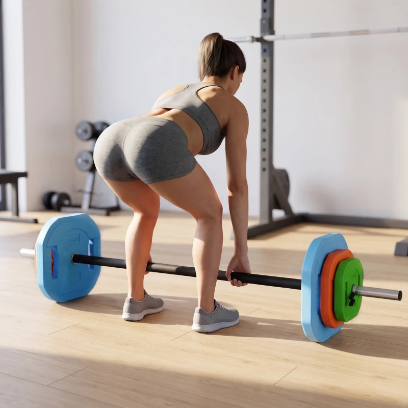 SPORTNOW 20 kg Adjustable Barbell Weights Set, Barbell Bar with Weight Plates, Non-slip Handle, Multicolour