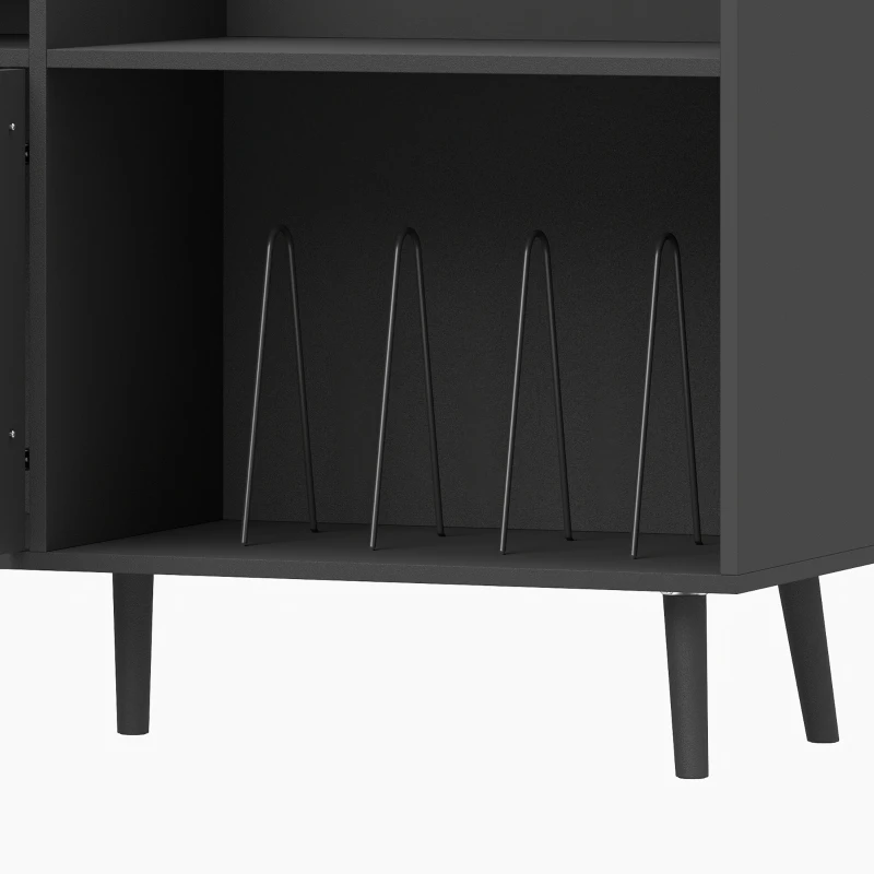 HOMCOM Record Player Stand, Vinyl Record Holder with Storage Holds Up to 300 Albums with Flip-Top Compartment, Black