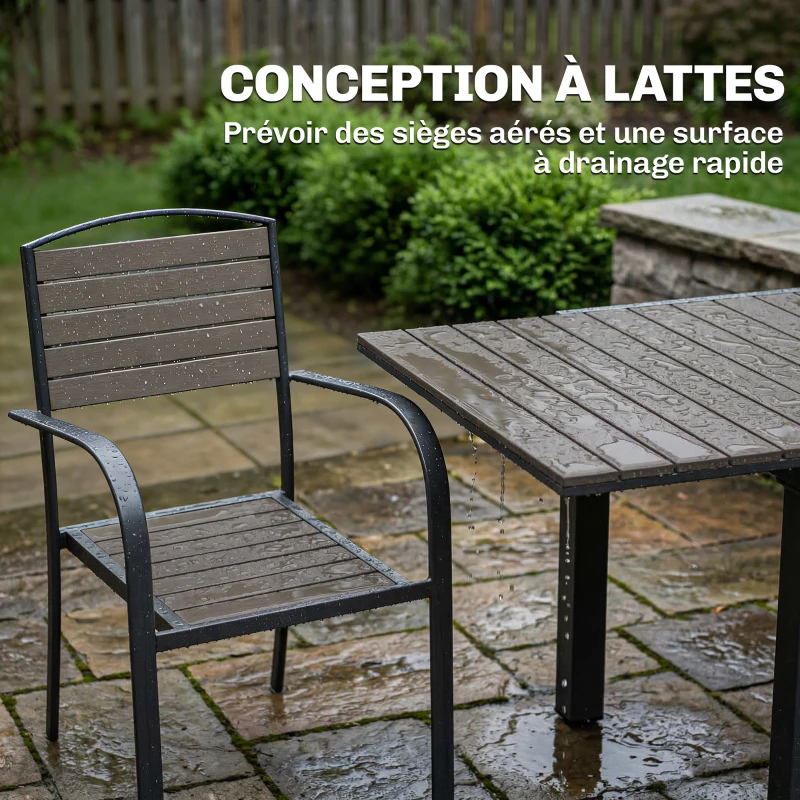 Outsunny Salon de Jardin 8 Personnes Table de Jardin Extensible 150-225cm avec Plateau Polybois et 8 Chaises Empilables Alu. Gris