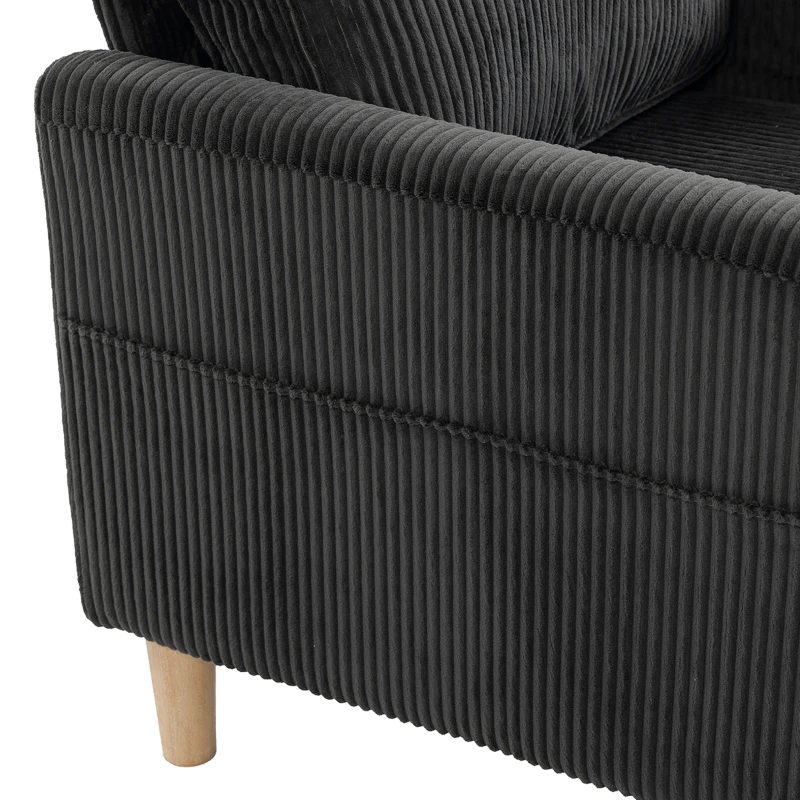 HOMCOM Poltrona de Sala em Veludo Cotelê Poltrona 1 Lugar Estofada Assento Largo Almofada com Molas 83x74x87 cm Cinza Escuro