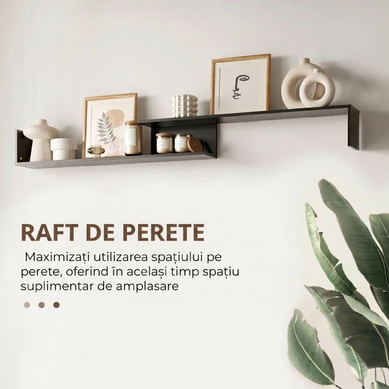 HOMCOM Comodă TV cu Raft de Perete, Polițe Deschise și Dulap, pentru Living și Dormitor, Negru și Maro Închis