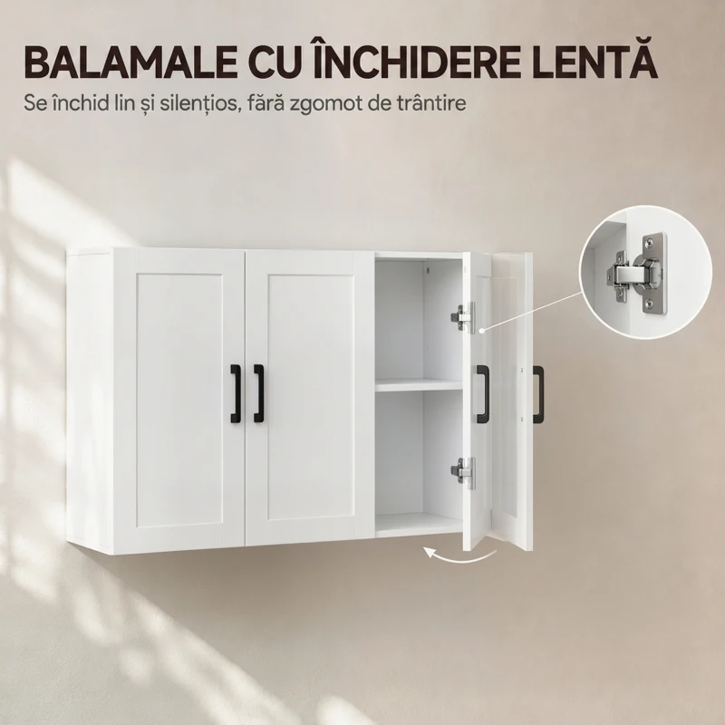 HOMCOM Dulap Baie Da Perete Con 3 Uși E Raft Reglabil, Alb