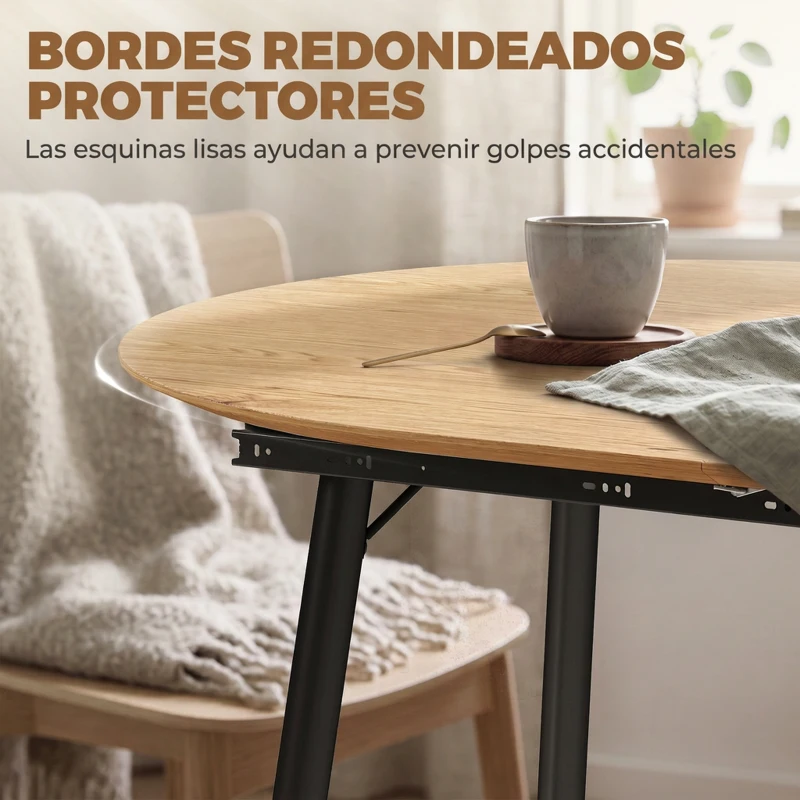 HOMCOM Mesa de Comedor Extensible Ovalada para 4-6 Personas con Patas de Hierro y Bordes Redondeados Estilo Rústico Roble