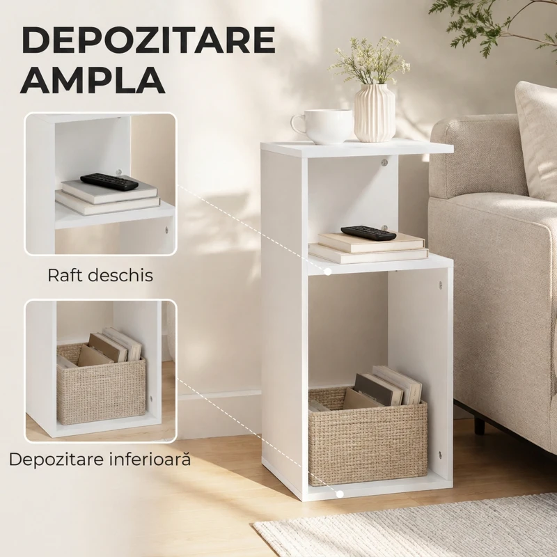 HOMCOM Set de 2 Măsuțe de Cafea Moderne cu Raft Deschis, Alb