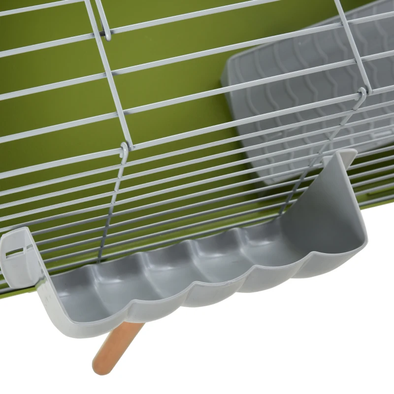 PawHut Small Animal Cage Rabbit Guinea Pigs Chinchillas Cage w/ Wheels Water Bottle Food Dish Platform Ramp 89 x 44 x 43 cm Green