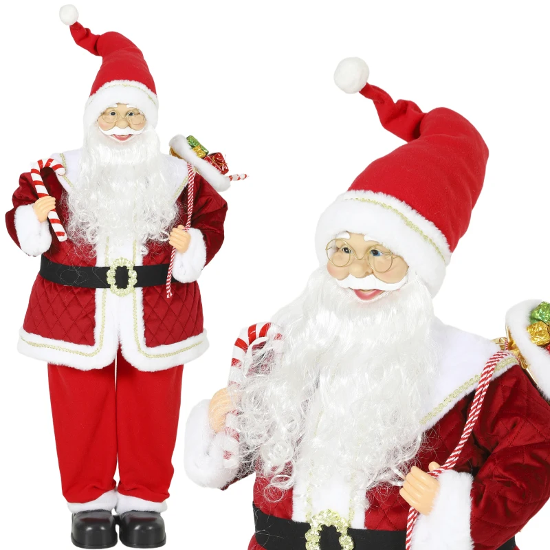 HOMCOM Père Noël Animé Grandeur Nature 120 cm, Décoration Musicale Chantante à Tête Mobile, Activation Sonore, Tactile, Rouge