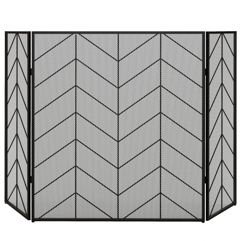 HOMCOM Funkenschutz für Kamine, eleganter Funkenfänger, faltbar, beschichtet, Schwarz, 135 x 85 cm