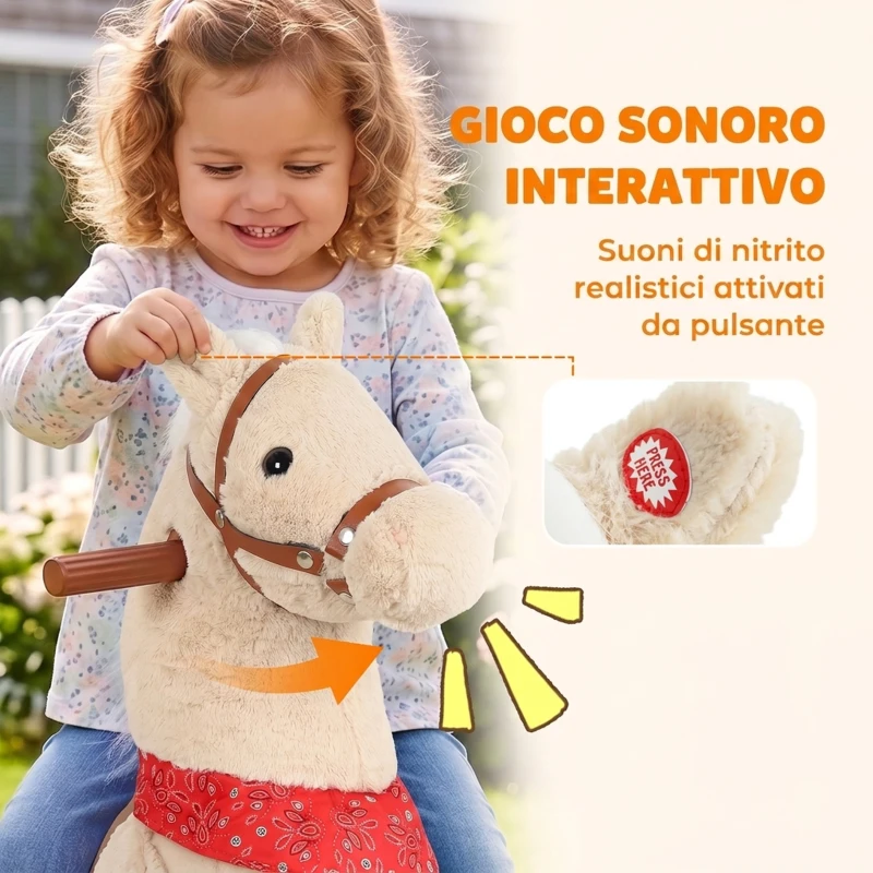 AIYAPLAY Cavallo Cavalcabile per Bambini con Testa Girevole, Suoni Realistici, Ruote Scorrevoli, Marrone Chiaro