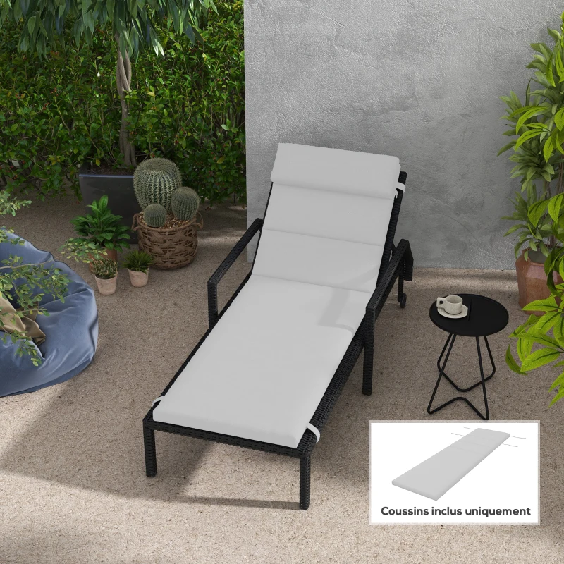 Outsunny Coussin d'extérieur pour chaise Longue Coussin Bain de Soleil Rectangulaire avec appui-tête 196 x 63 cm, gris clair