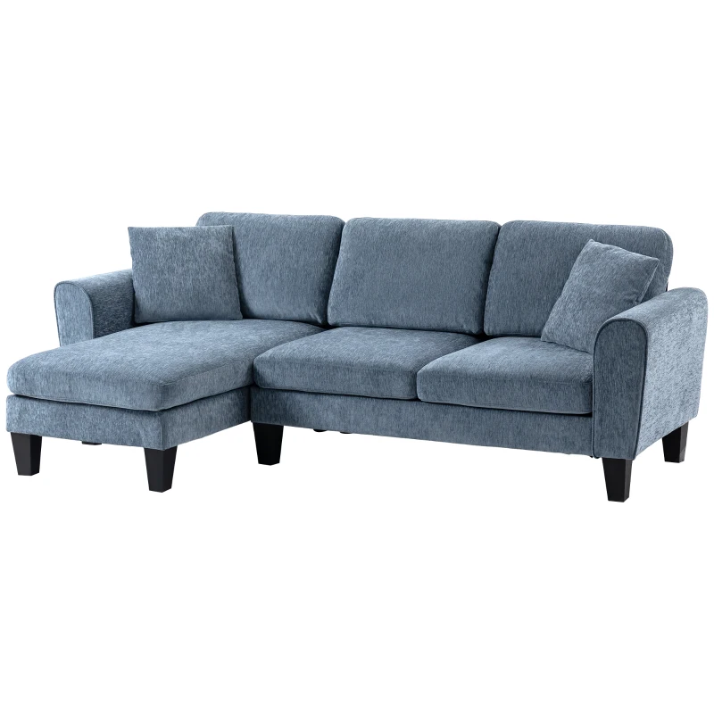 HOMCOM Sofá Rinconera Chaise Lounge Reversible en Forma de L con 2 Cojines Carga 200 kg 230x138x87 cm Azul Oscuro