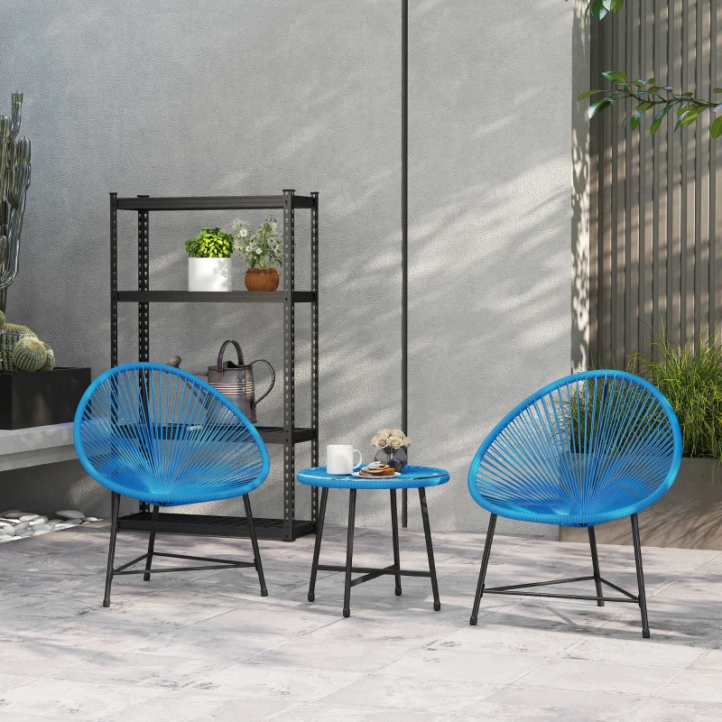 Outsunny Salon de jardin extérieur en résine tressée 2 personnes, plateau en verre trempé, pour balcon terrasse patio, bleu