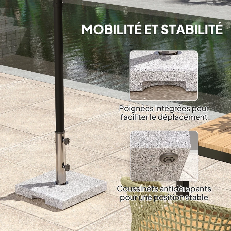 Outsunny Pied de parasol, socle parasol extérieur en Granit 21 kg, pour mât de Ø 32-48 mm, avec Poignées, 38 x 38 x 38 cm, Gris