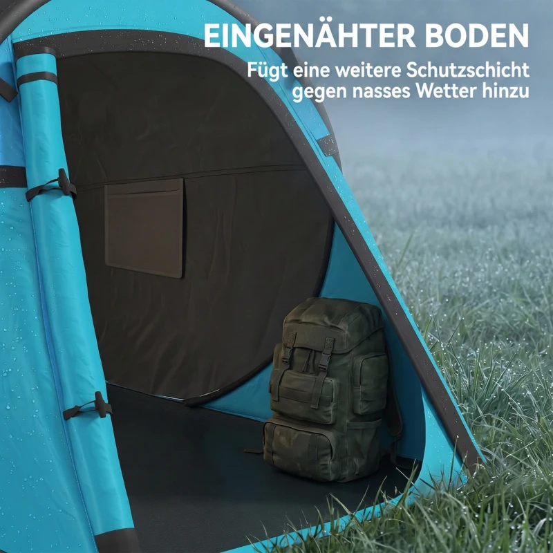 Outsunny Pop-up tent voor 1-2 personen kampeertent 3 seizoenen glasvezel blauw + grijs