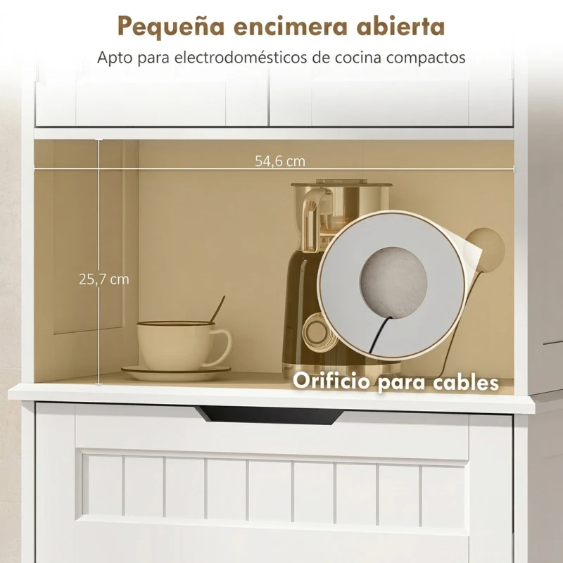 HOMCOM Alacena de Cocina Alta Mueble Auxiliar de Cocina con 4 Puertas 5 Estantes Cajón Estantes Ajustables 60x30x172 cm Blanco