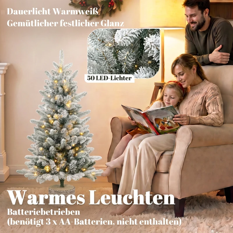 HOMCOM Sztuczna choinka, 90 cm, 50 LED, 240 końcówek, sztuczny śnieg, podstawa z tlenku magnezu