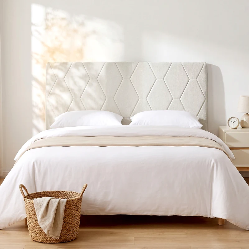 HOMCOM Kopfteil für Bett 160 cm mit Höhenverstellung, Chenille, Rauten-Design und Metallgestell, Weiß