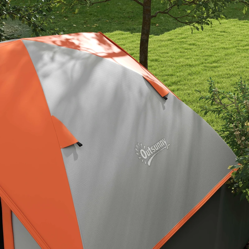 Outsunny Tenda da Campeggio 2 Posti con Finestra a Rete e Gancio, in Poliestere, 210x150x110 cm, Grigio e Arancione