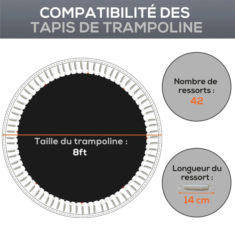 SPORTNOW Tapis de rechange pour trampoline tapis de saut de remplacement, compatible trampoline Ø 2,4 m et ressorts de 14 cm