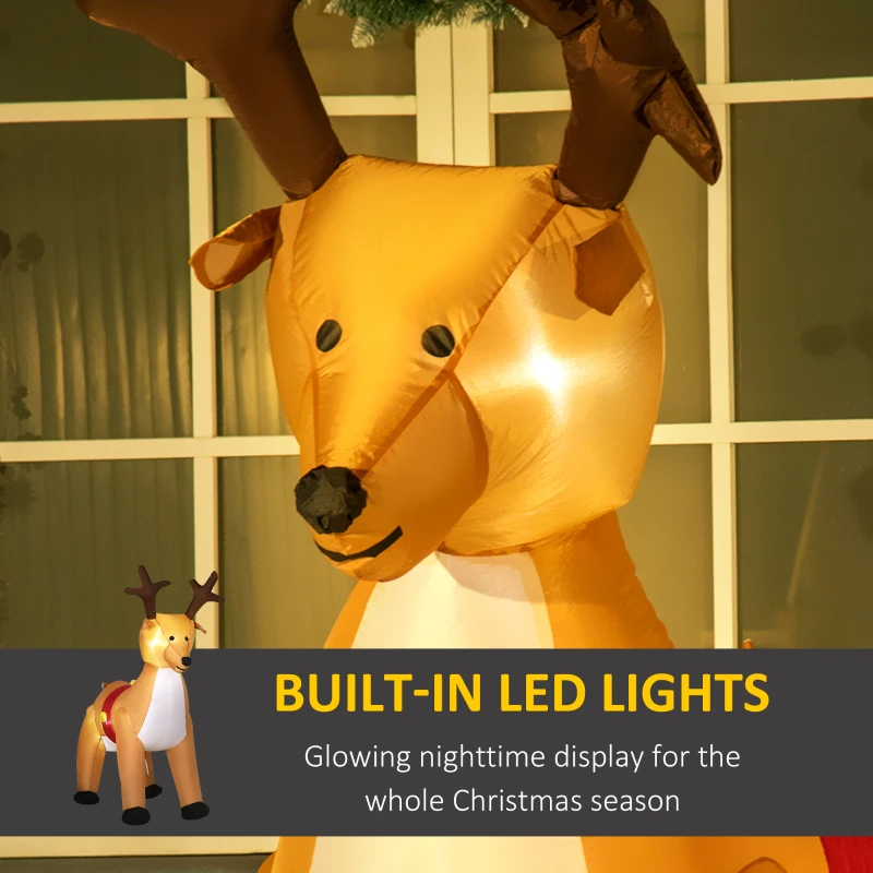 HOMCOM Lighted Christmas Inflatable Reindeer Blow Up Outdoor Decoration for Garden