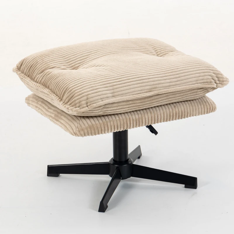 HOMCOM Loungestoel met voetenbank, 360° draaibaar, ribcord bekleding, verstelbare voetensteun, beige