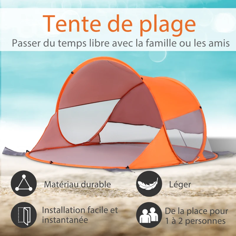 Outsunny Abri de plage tente de plage pliable pop-up automatique instantané protection UV fenêtre arrière orange