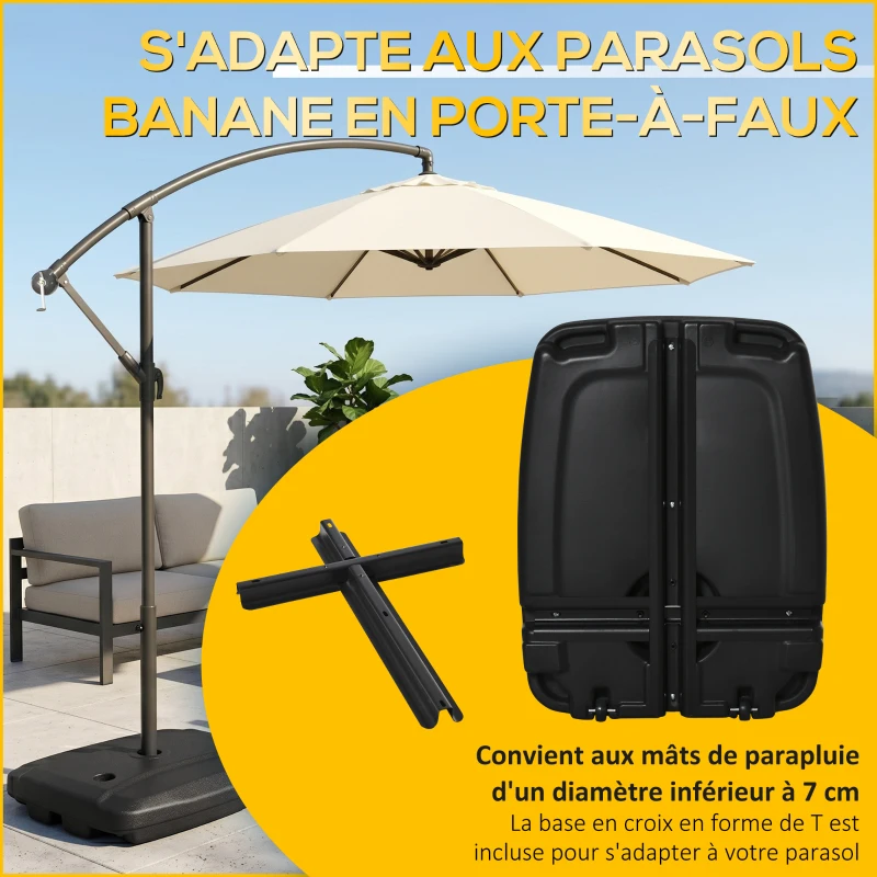 Outsunny Pied de parasol base de lestage avec roulettes en HDPE rempli d'eau ou de sable dim. 80L x 60l x 17H cm noir