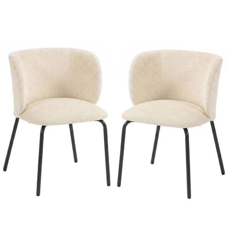 HOMCOM Set de 2 scaune de dining tapițate din chenille, spătar înfășurător, sarcină 120 kg, 57 x 58 x 77 cm, Bej