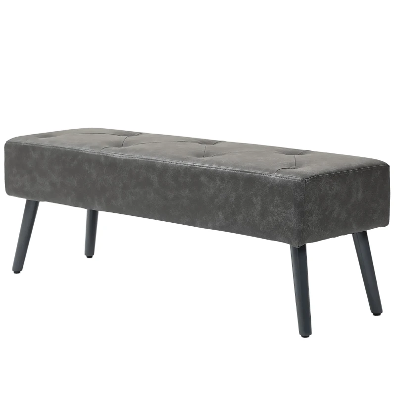 HOMCOM Banc bout de lit banquette capitonnée style vintage 114 x 38 x 42 cm piètement bois revêtement gris