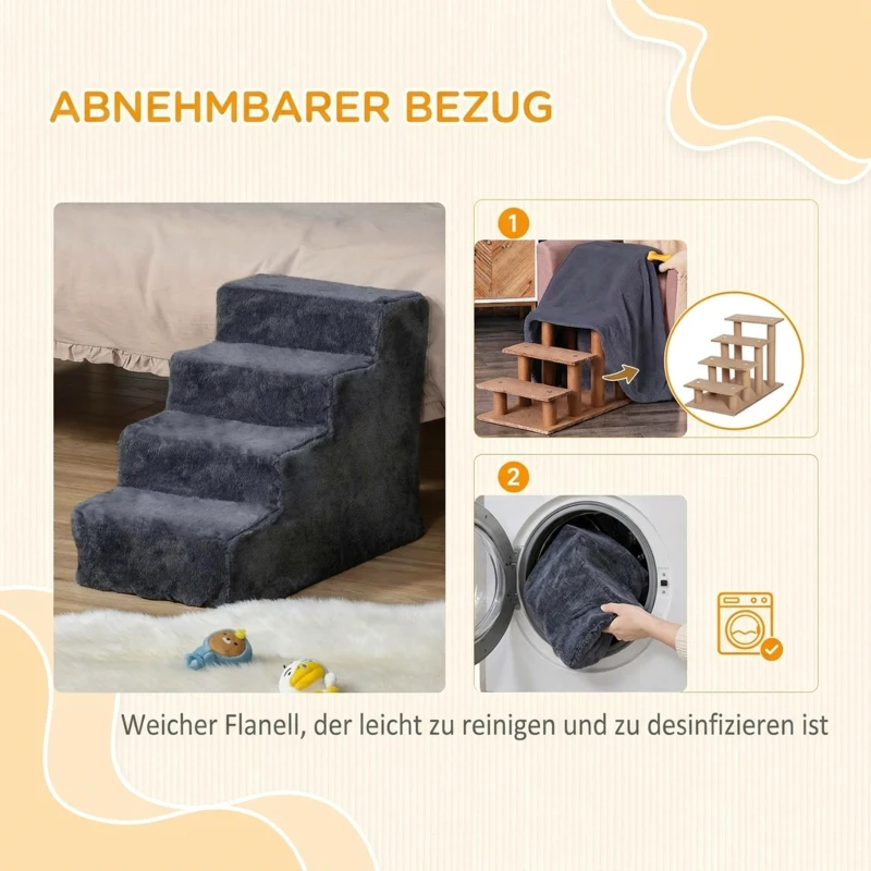 PawHut Hondentrap 4-treden Afneembare hoes Voor kleine honden 44 cm Donkergrijs(m-5)