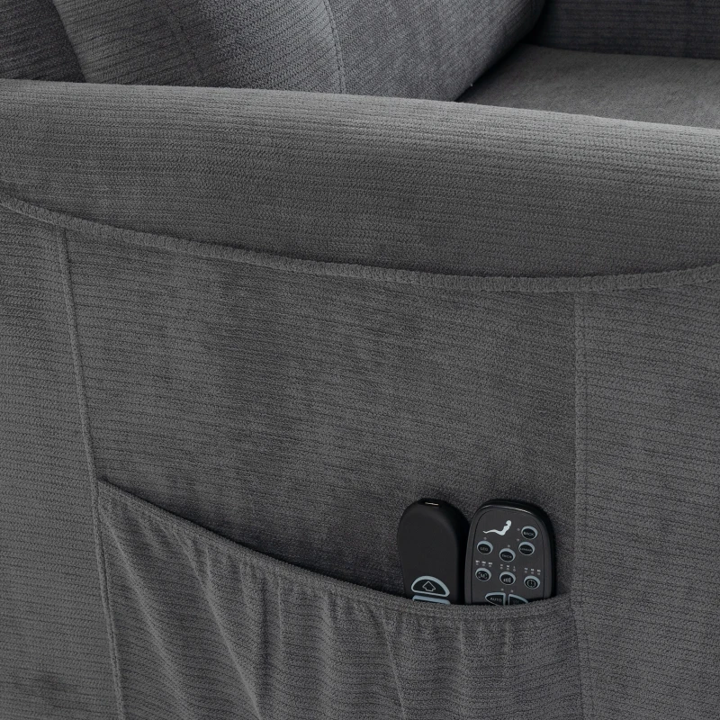 HOMCOM Elektrische relaxstoel met opsta-hulp, massage en warmte, chenille fauteuil met pocketveren, donkergrijs