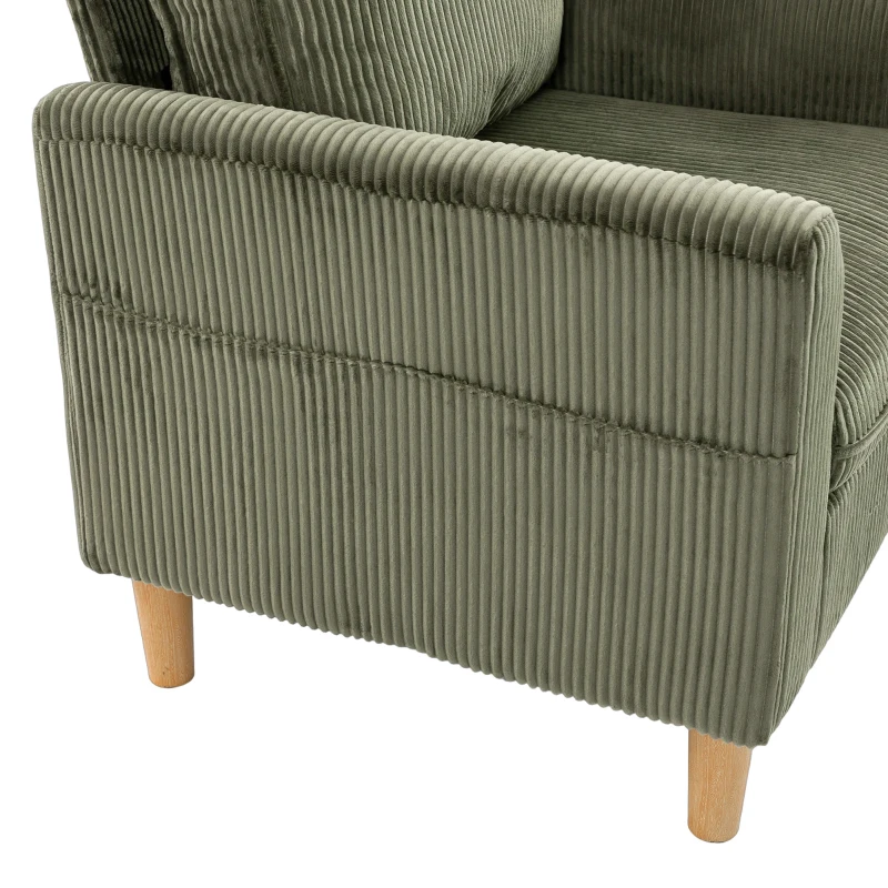 HOMCOM Poltrona de Sala em Veludo Cotelê Poltrona 1 Lugar Estofada com Assento Largo e Almofada com Molas 83x74x87 cm Verde