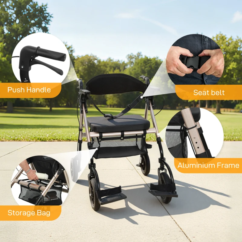 HOMCOM Rollator Walker Wheelchair, with Seat - Black