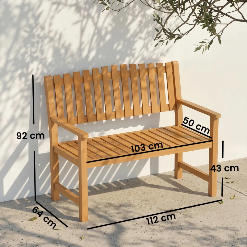 Outsunny Banc de Jardin Banquette de Terrasse 2 Places Charge Max. 320kg Accoudoirs 112 x 64 x 92 cm Bois d'Acacia Naturel