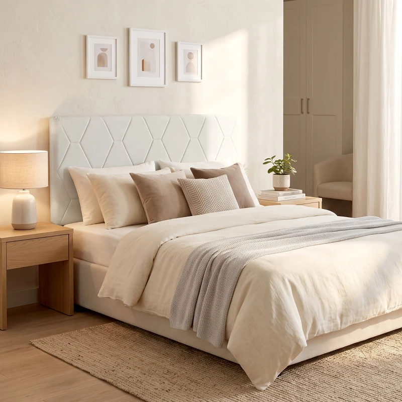 HOMCOM Kopfteil für Bett 160 cm mit Höhenverstellung, Chenille, Rauten-Design und Metallgestell, Weiß
