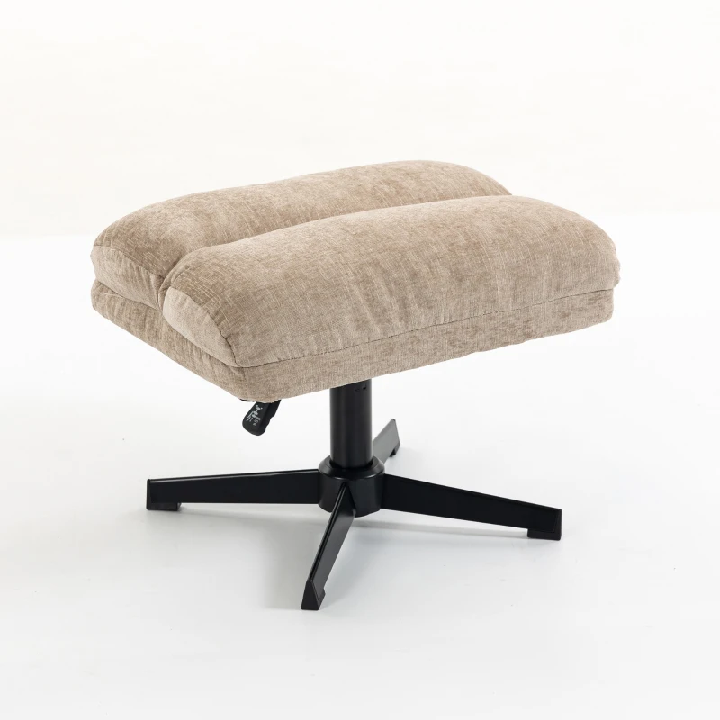 HOMCOM Loungestoel met voetenbank, draaibare chenille fauteuil met verstelbare hocker, dikke vulling en brede zitting, bruin