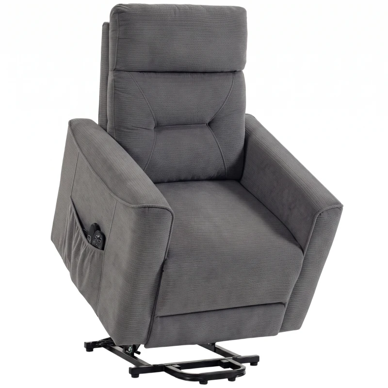 HOMCOM Elektrische relaxstoel met opsta-hulp, massage en warmte, chenille fauteuil met pocketveren, donkergrijs