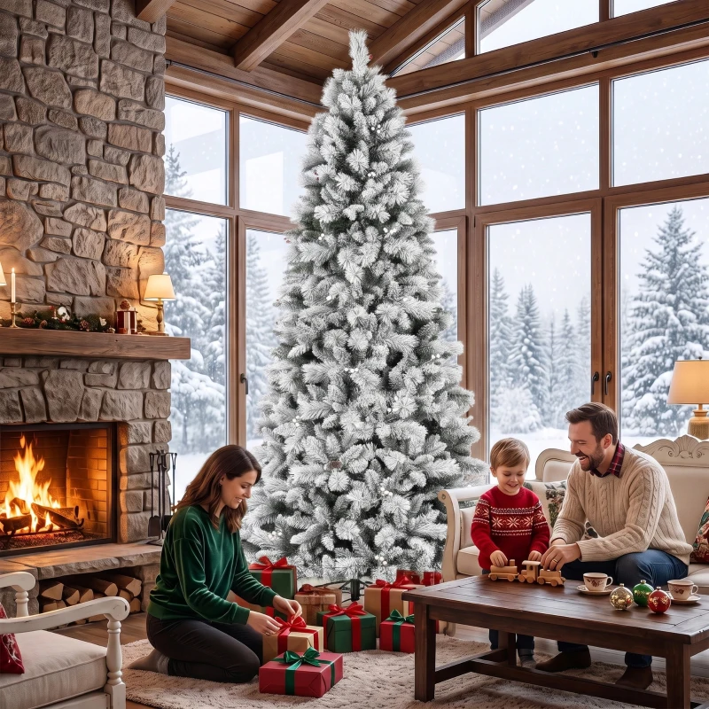 HOMCOM Árbol de Navidad Artificial 270 cm con 1507 Ramas Base Metálica Plegable Montaje Rápido para Salón Interior Blanco