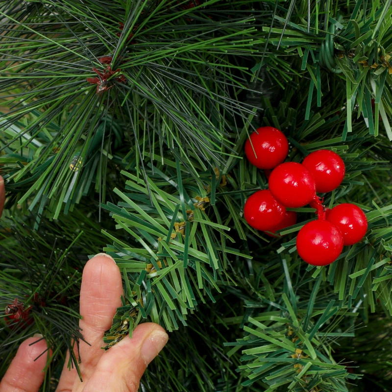 HOMCOM Kunstkerstboom 120 cm met 100 leds, 131 takpunten, bessen, 2 lichtkleuren en afstandsbediening