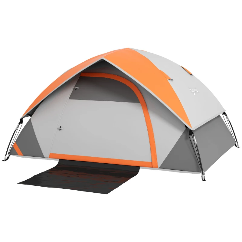 Outsunny Tenda da Campeggio 2 Posti con Finestra a Rete e Gancio, in Poliestere, 210x150x110 cm, Grigio e Arancione
