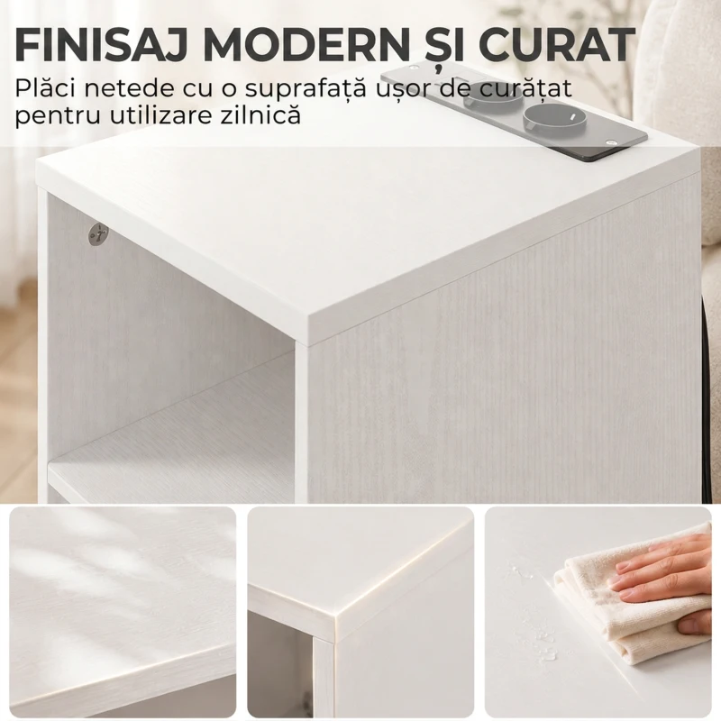 HOMCOM Set de 2 Măsuțe de Cafea Moderne cu 2 Prize AC și 2 Porturi USB, Alb