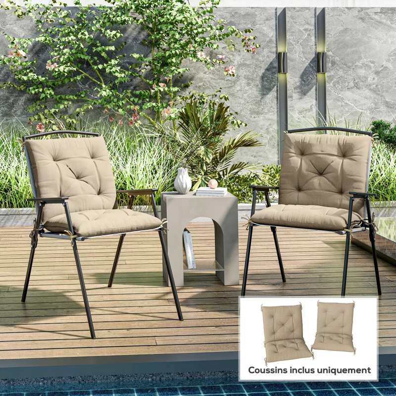 Outsunny Lot de 2 coussins de chaise d'extérieur, galette de chaise avec attaches, coussins de jardin 98 x 50 x 8 cm beige