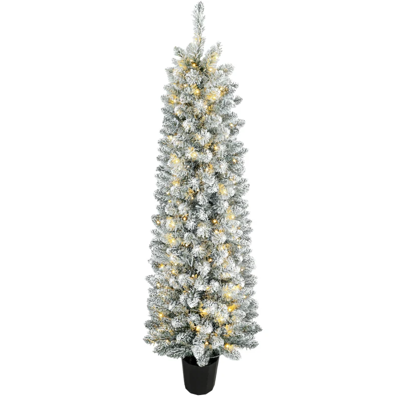 HOMCOM Schneebesprühter Weihnachtsbaum mit 150 LED-Lichtern 150 cm 8 Modi 250 Zweige Grün und Weiß