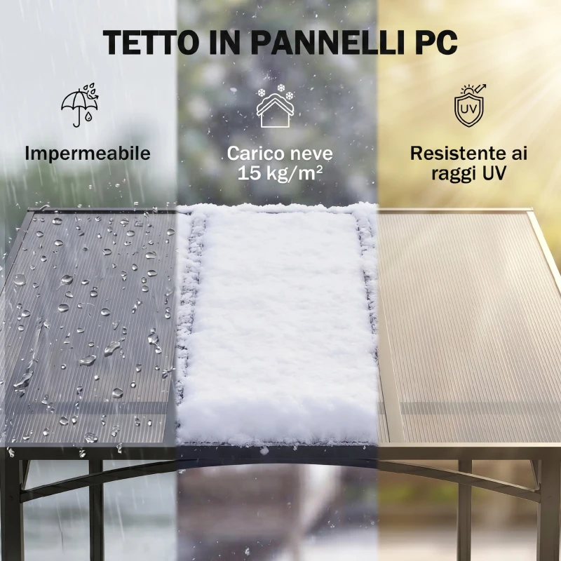 Outsunny Gazebo da Giardino per Barbecue BBQ con Tetto in PC e Mensole Laterali, 246x149x230cm, Nero