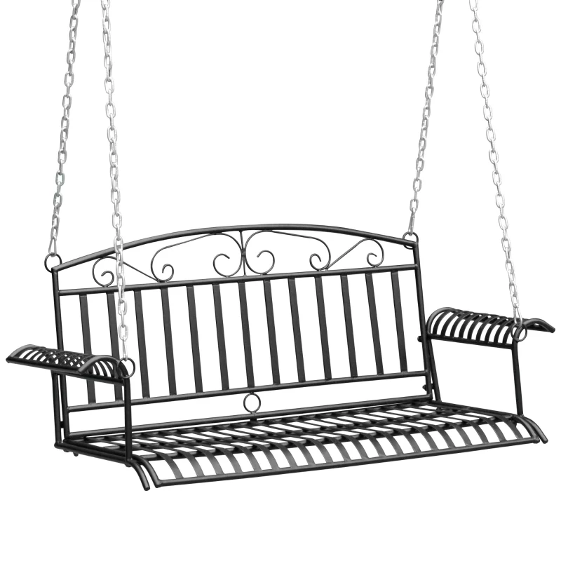 Outsunny Banc Suspendu 2 Places balancelle de Jardin en métal dim. 137L x 58l x 52H cm Noir