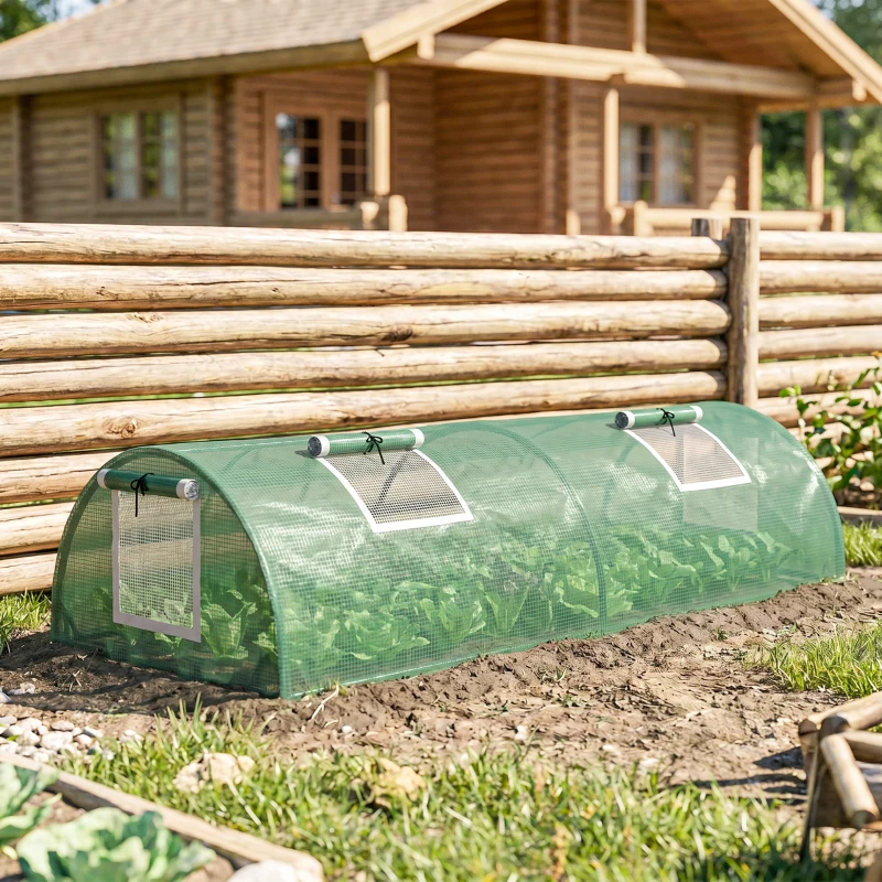 Outsunny Mini Serre de Jardin mini serre tunnel à tomates 200 x 80 x 45 cm Acier PE Anti-UV 4 portes en filet enroulables vert