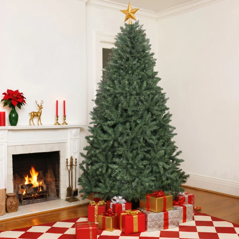 HOMCOM Árvore de Natal Artificial 210 cm com 2641 Ramos e Base Metálica Dobrável Realista e Frondosa Verde