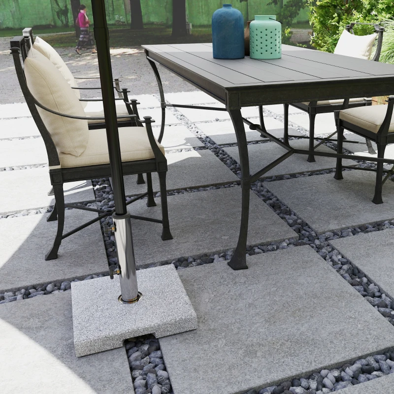 Outsunny Pied de parasol, socle parasol extérieur en Granit 21 kg, pour mât de Ø 32-48 mm, avec Poignées, 38 x 38 x 38 cm, Gris